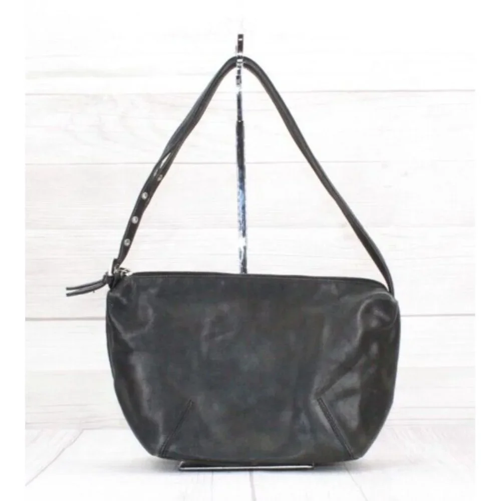 Stone Mountain Black Leather Zip Top Purse Shoulder Bag Handbag - Picture 2 of 8